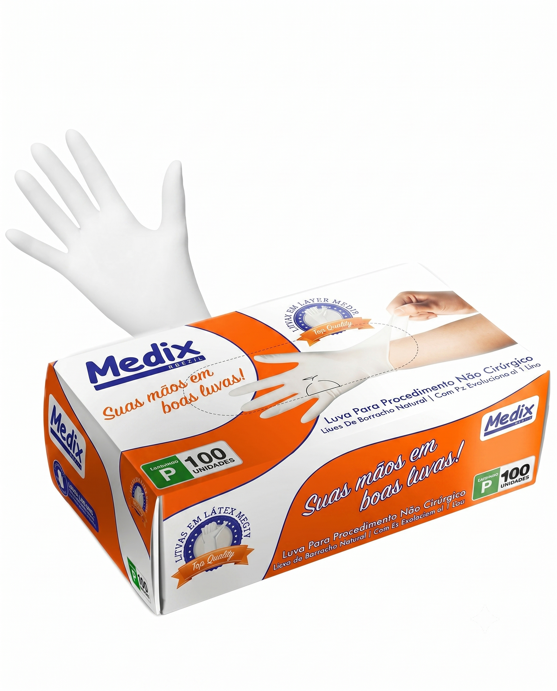 LUVA PROC.NÃO CIRUR. LATEX C/PO TAM P CT C/100UN MEDIX