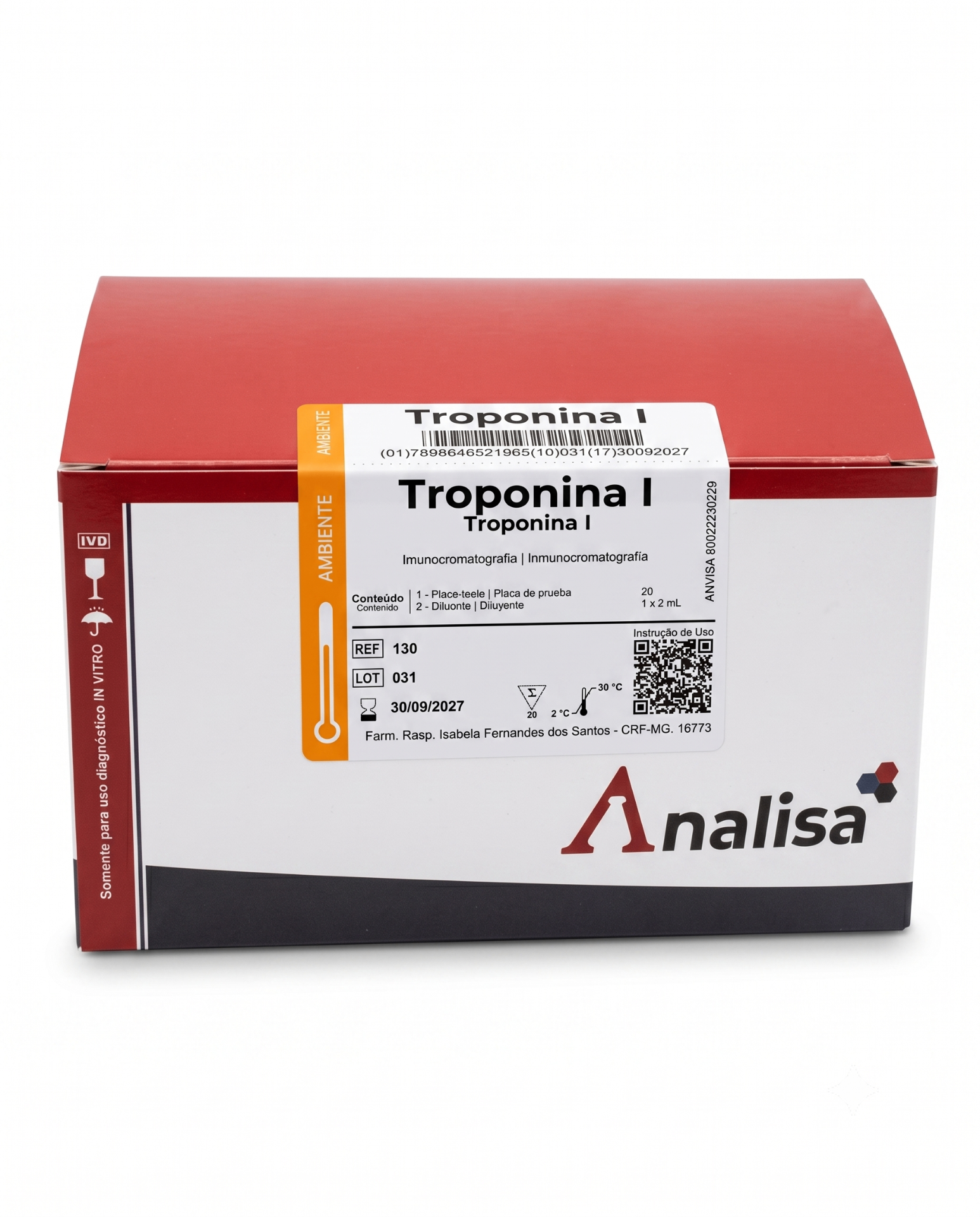 TESTE TROPONINA I REF130 CX C/20UN GOLD ANALISA