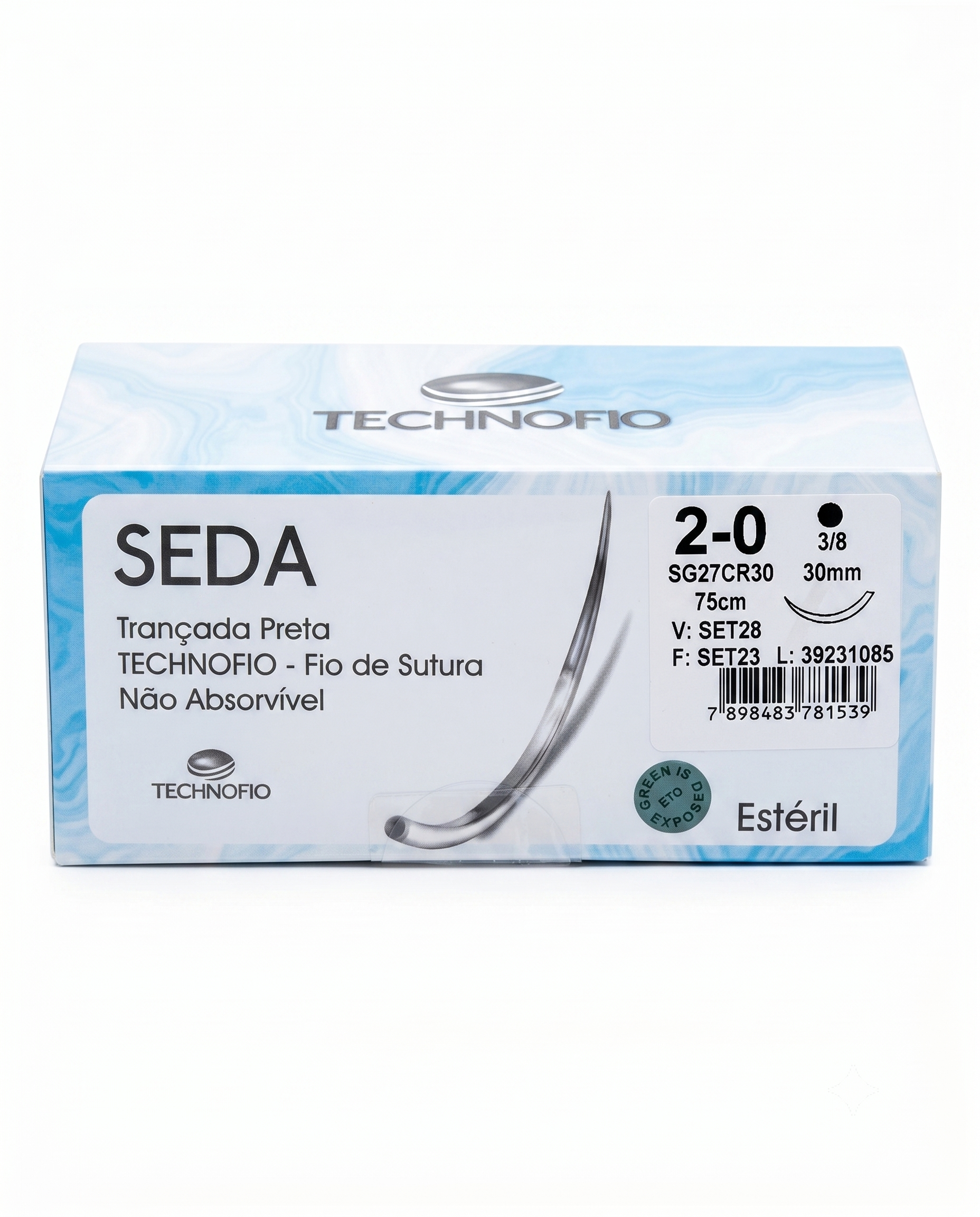 FIO DE SUTURA SEDA 2-0 3/8 30MM CT C/24UN TECHNOFIO