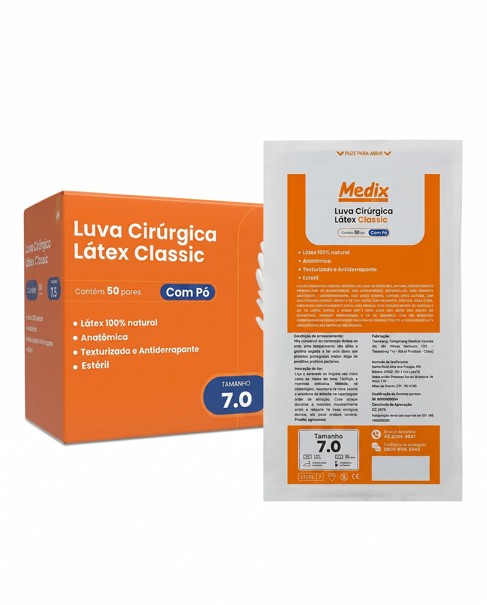 LUVA CIR. LATEX C/ PO TAM 7,0 PAR MEDIX