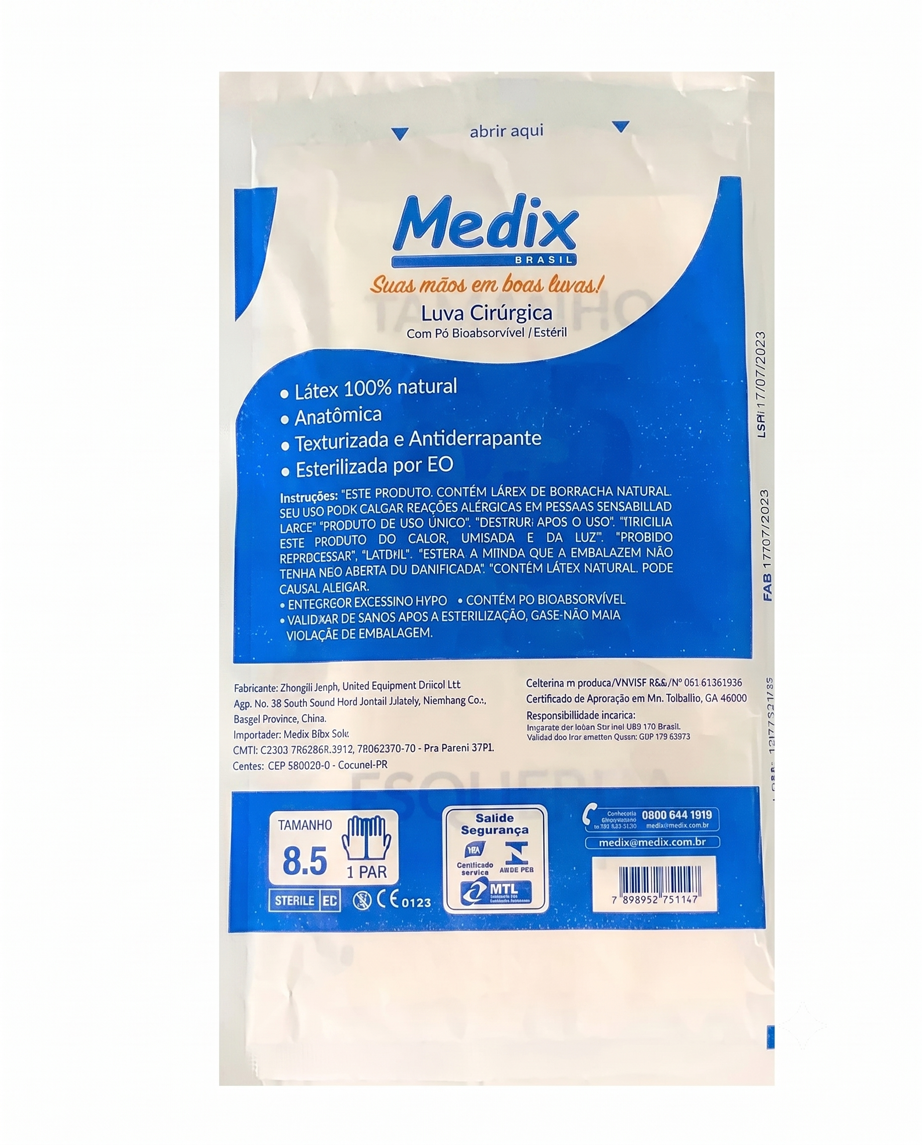 LUVA CIR. LATEX C/ PO TAM 8,5 PAR MEDIX