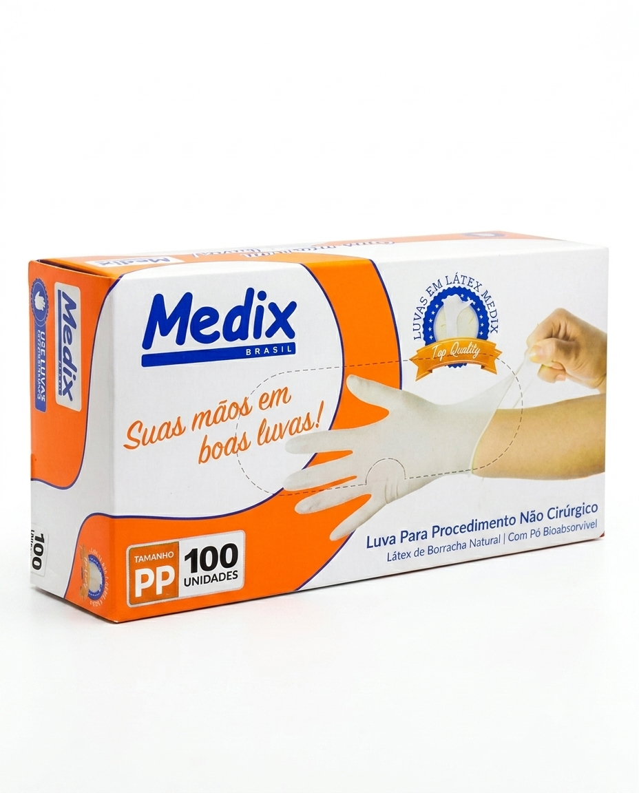LUVA PROC.NÃO CIRUR. LATEX C/PO TAM PP CT C/100UN MEDIX