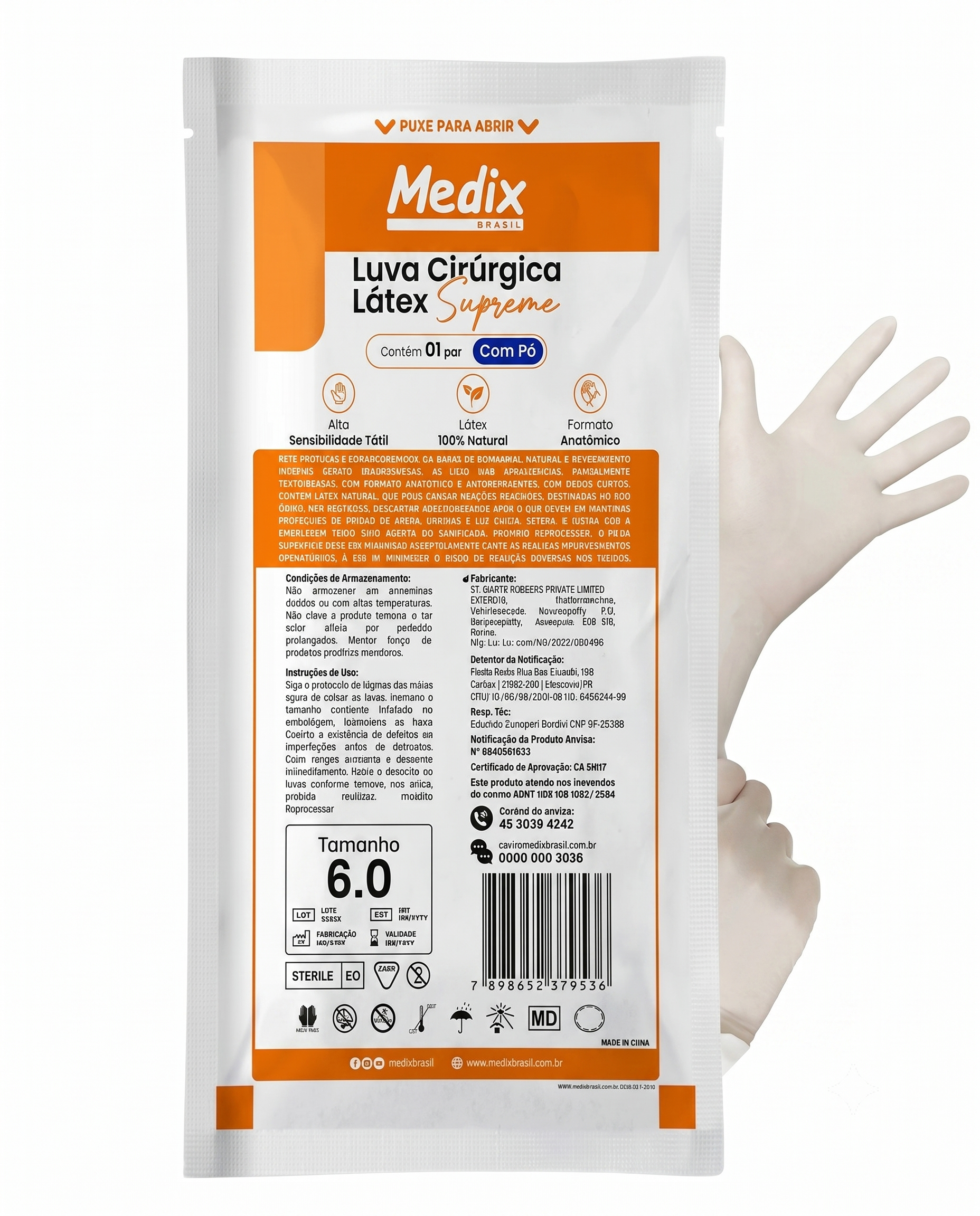LUVA CIR. LATEX  SUPREME C/PO TAM 6,0 PAR MEDIX