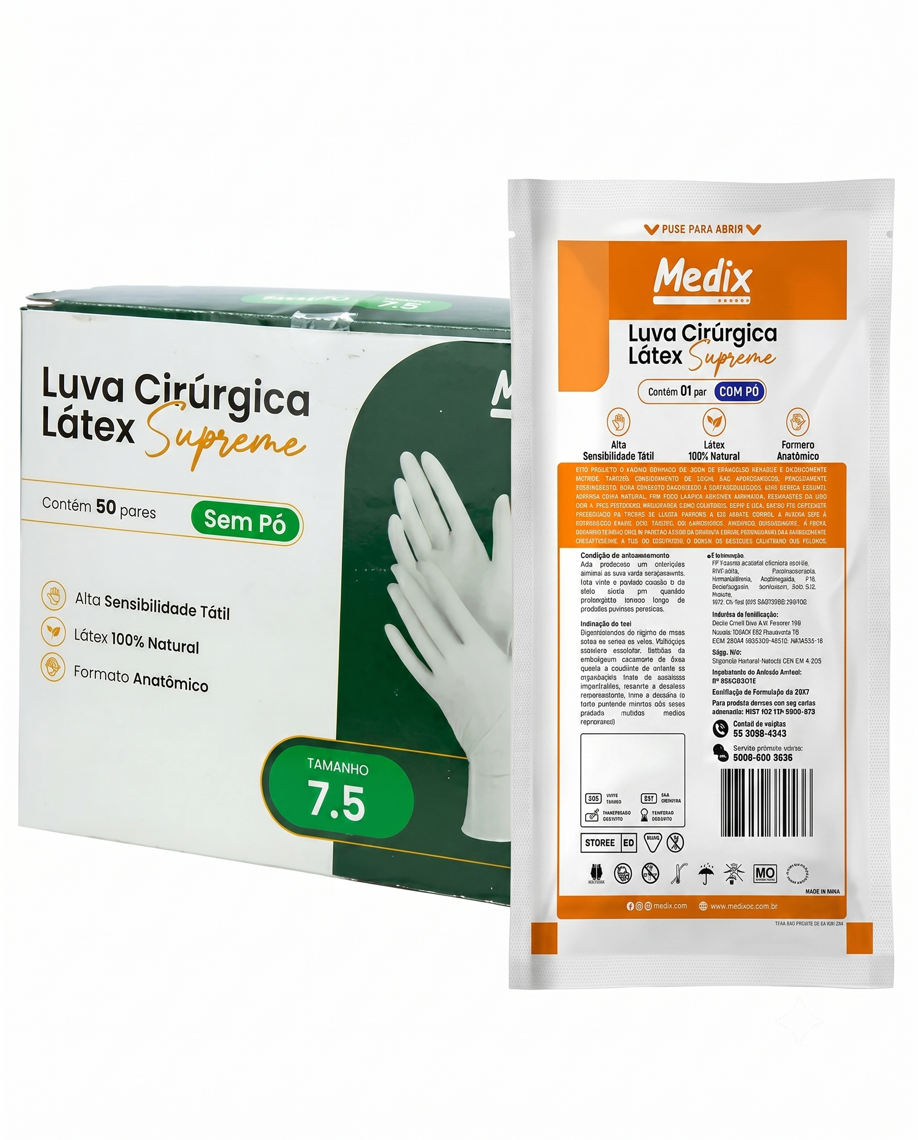 LUVA CIR. LATEX  SUPREME S/PO TAM 7,5 PAR MEDIX