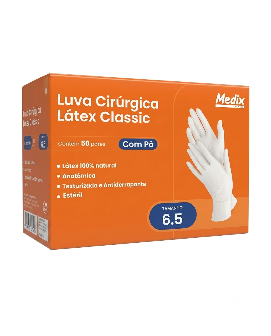 LUVA CIR. LATEX C/ PO TAM 6,5 PAR MEDIX