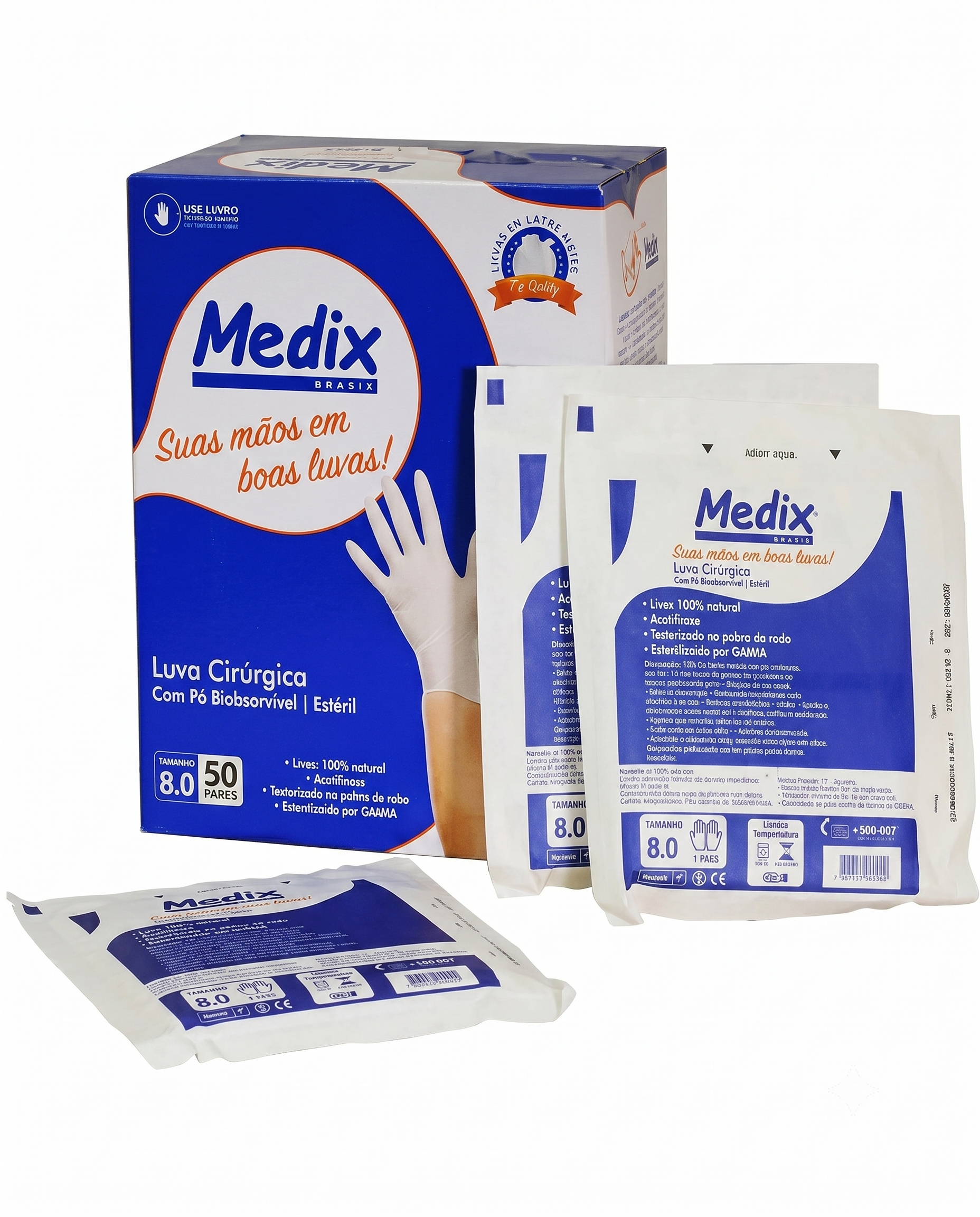 LUVA CIR. LATEX C/ PO TAM 8,0 PAR MEDIX