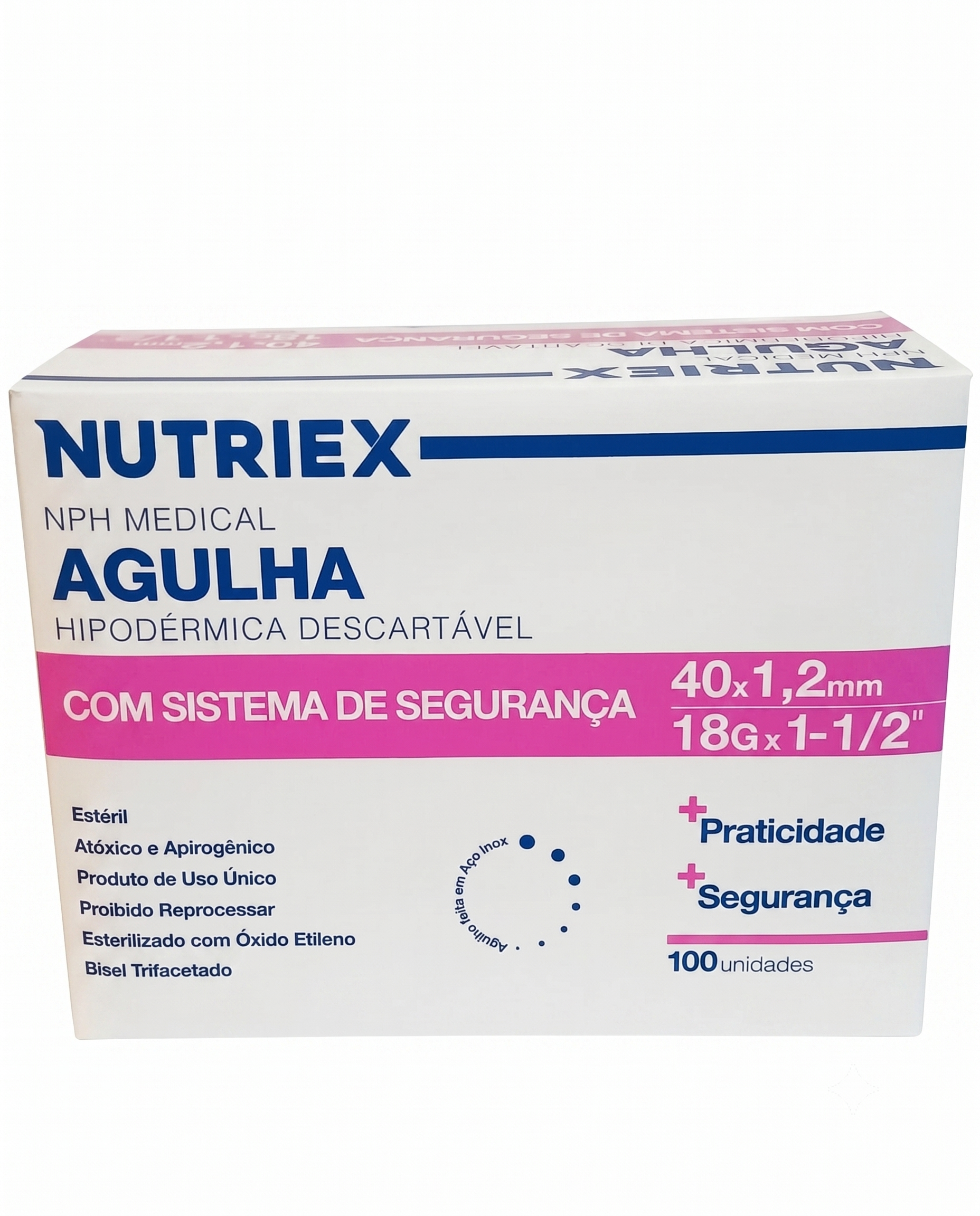 AGULHA DESC. 40X1,2MM C/SIST.SEG. CT C/100UN  NUTRIEX