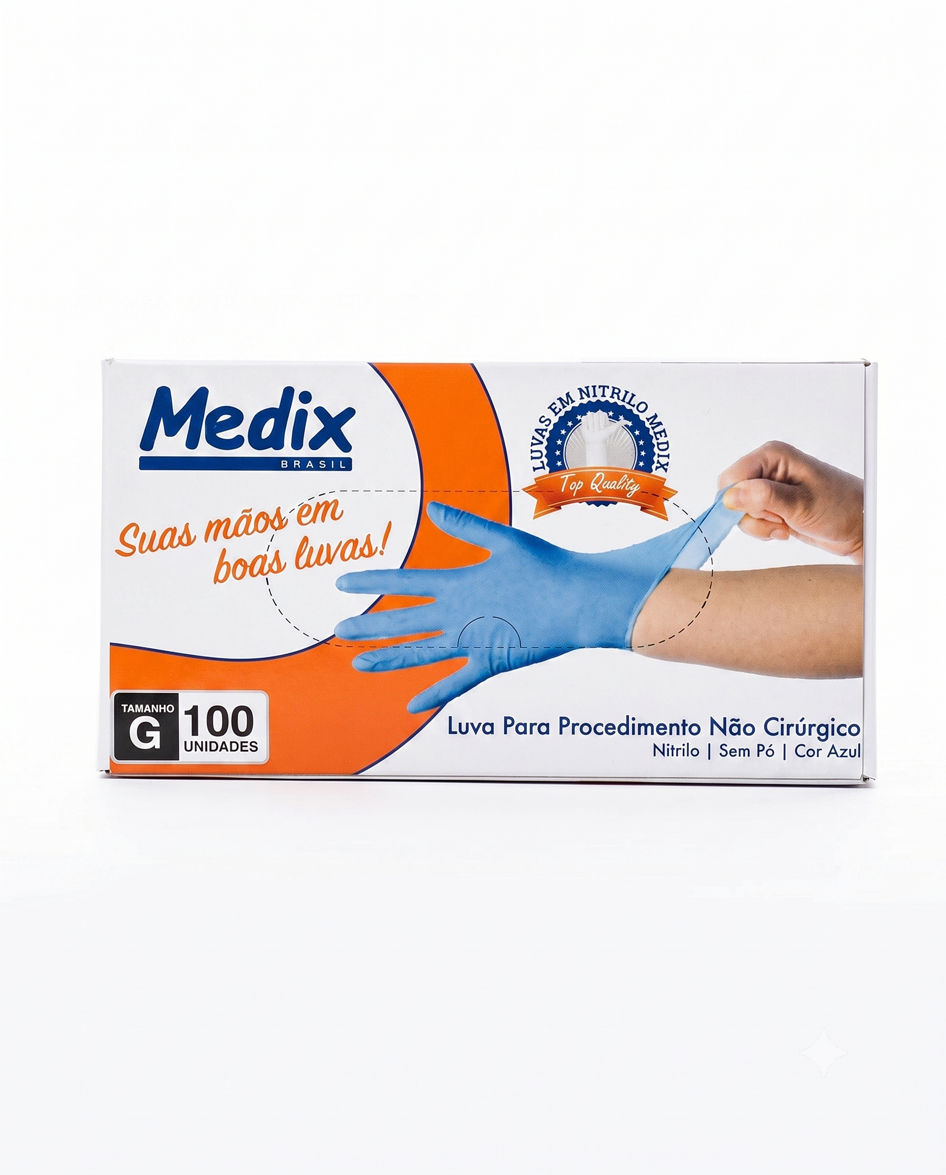 LUVA NITRILICA S/PO COR AZUL TAM G CT C/100UN MEDIX