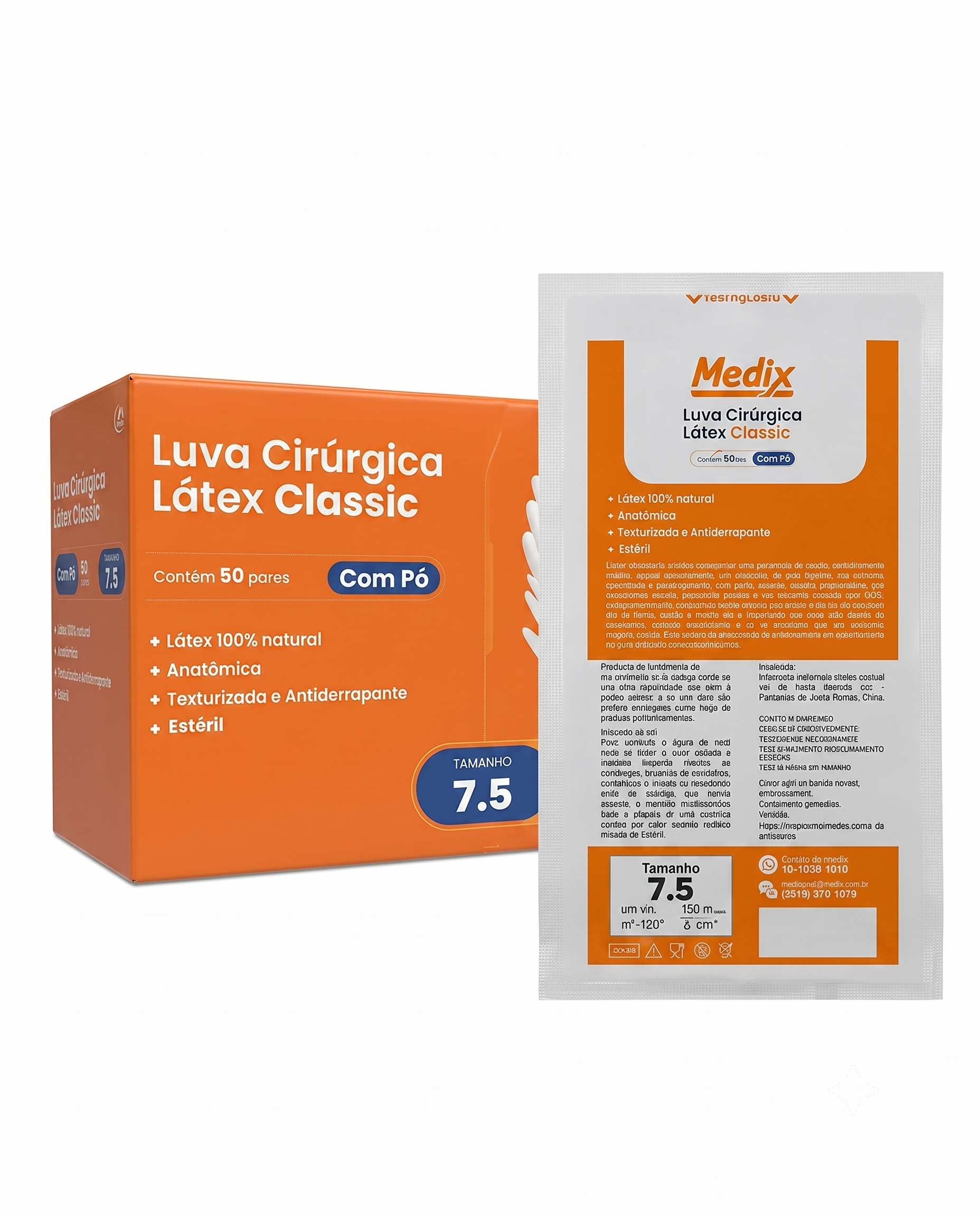 LUVA CIR. LATEX C/ PO TAM 7,5 PAR MEDIX