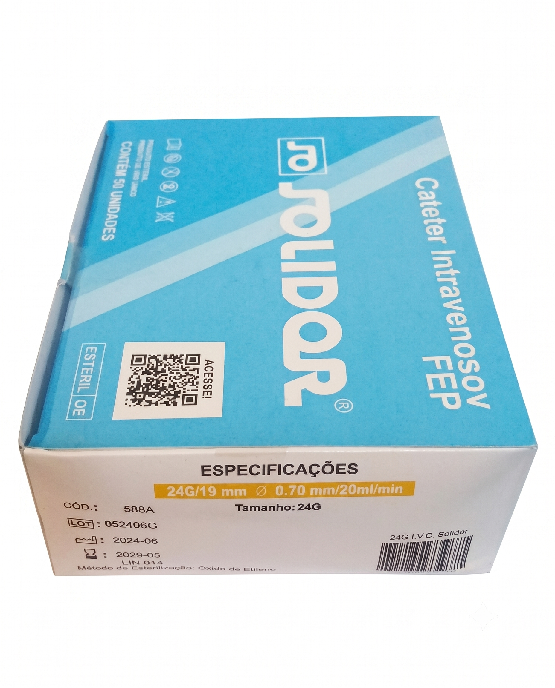 CATETER IV FEP 24G CT C/50UN SOLIDOR