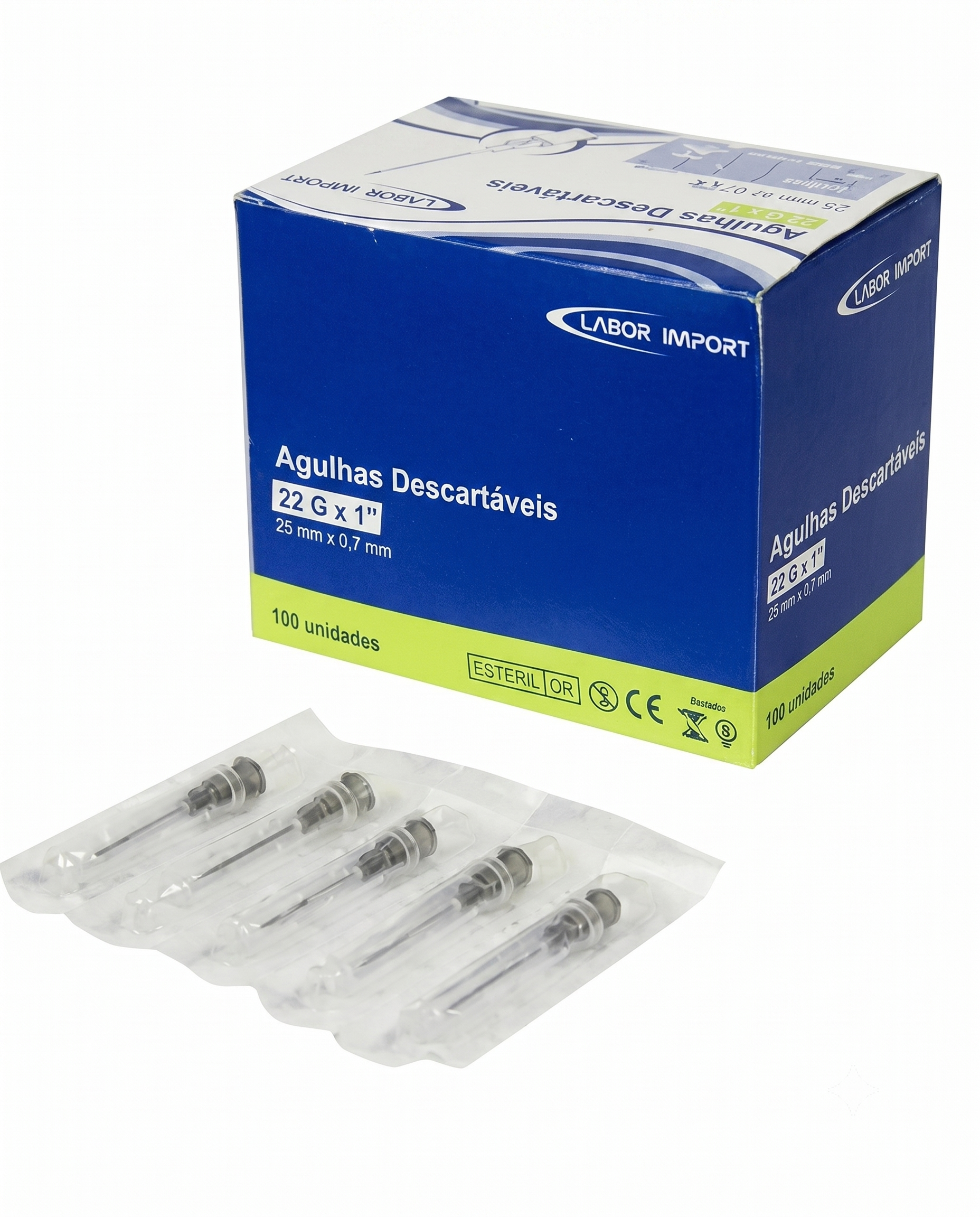 AGULHA HIP. ESTERIL 22G 25MMX0,7MM CT C/100 LABOR IMPORT